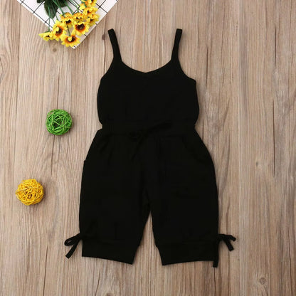 Children Summer Clothing 1-6Y Toddler Baby Girl Solid Romper Bib Pants Sleeveless Romper Overalls Outfits Cropped Jumpsuits