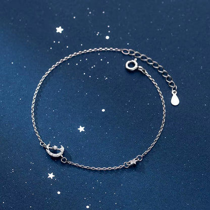 17+3.5Cm Women Bracelet Silver on Hand Chain Bracelet Moon Arrow 925 Sterling Silver Bracelet for Women Girl Female