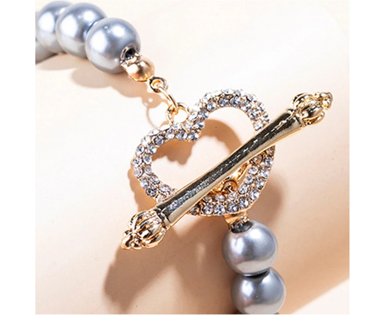 Beaded Bracelet Exquisite Adjustable Glossy INS Sweet Rhinestone round Imitation Pearl Bracelet for Daily Wear - Grey