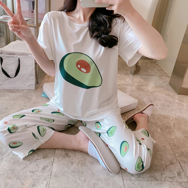 Pijamas Women'S Pajamas with Avocado Pajamas for Women Summer Sleepwear Home Clothing Women'S Pajamas Set Home Suit Pyjama