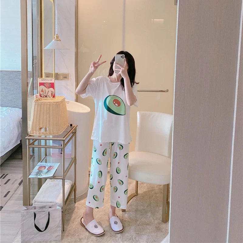 Pijamas Women'S Pajamas with Avocado Pajamas for Women Summer Sleepwear Home Clothing Women'S Pajamas Set Home Suit Pyjama