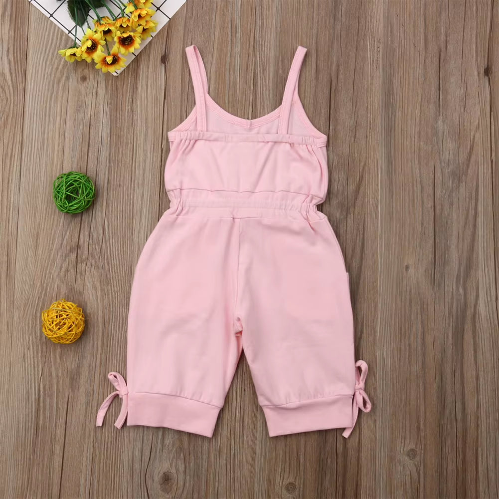 Children Summer Clothing 1-6Y Toddler Baby Girl Solid Romper Bib Pants Sleeveless Romper Overalls Outfits Cropped Jumpsuits