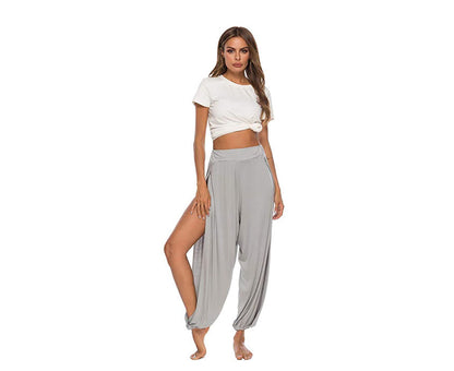 Women'S Yoga Harem Pants Casual Loose Side Slit Hippie Long Pants-Gray-8006