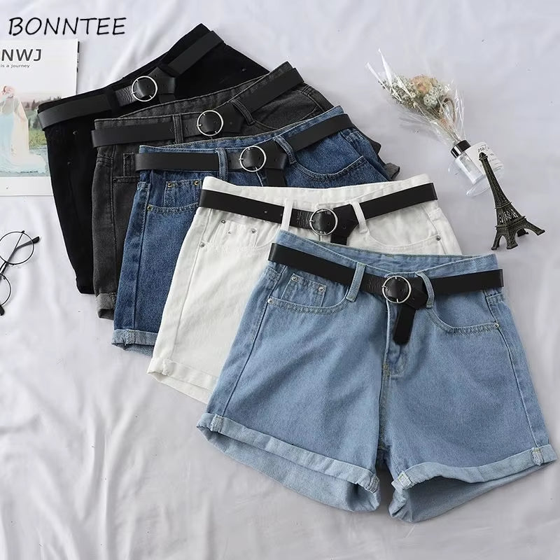 Shorts Women Chic All-Match Korean Casual Basic Simple Harajuku Teens Denim Short Trouser Loose Wide-Leg Womens Clothing