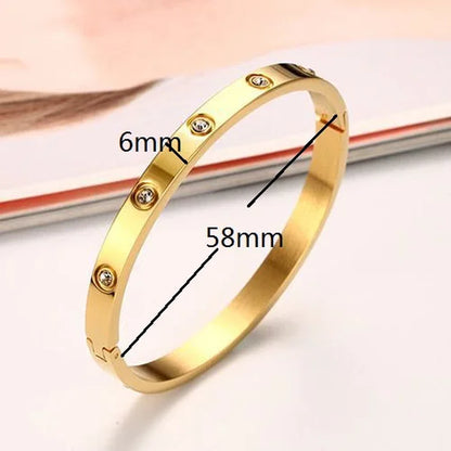 New Design Gold Color Zircon and Cross Nut Nail Bracelet & Bangle for Woman Stainless Steel Screw Brand Jewelry Dropshipping