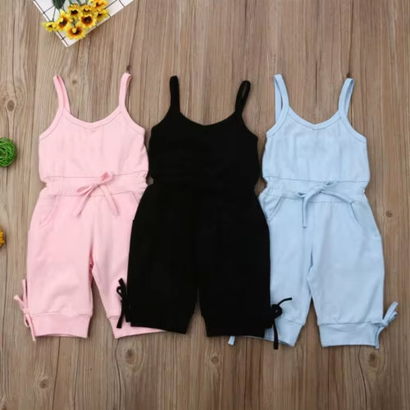 Children Summer Clothing 1-6Y Toddler Baby Girl Solid Romper Bib Pants Sleeveless Romper Overalls Outfits Cropped Jumpsuits