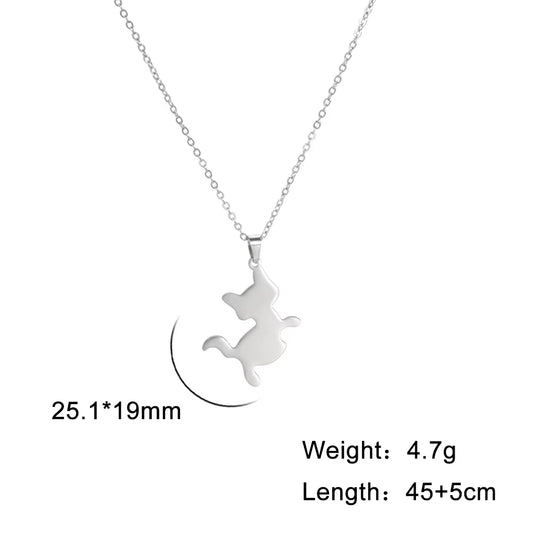 Cute Walking Cat Pendant Chain Necklaces Stainless Steel Jewelry Simple Cat Curved Choker Necklaces Women Party Wedding