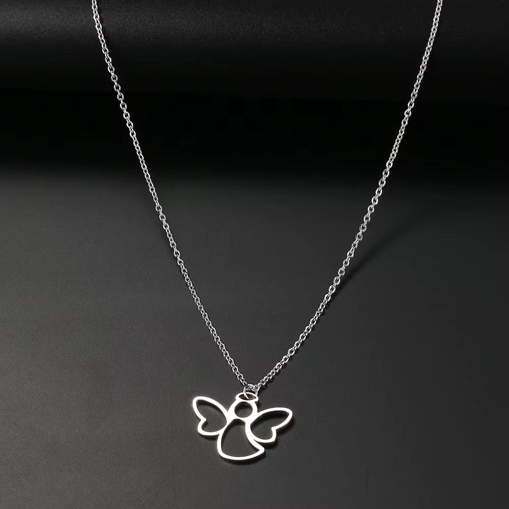 Stainless Steel Necklaces Hollow Little Angel Cute Pendant Choker Clavicle Chain Fashion Necklaces for Women Jewelry Girls Gifts