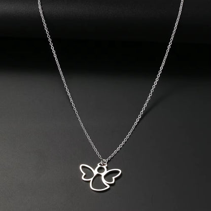 Stainless Steel Necklaces Hollow Little Angel Cute Pendant Choker Clavicle Chain Fashion Necklaces for Women Jewelry Girls Gifts