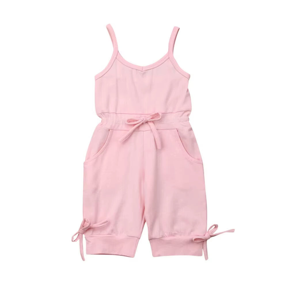 Children Summer Clothing 1-6Y Toddler Baby Girl Solid Romper Bib Pants Sleeveless Romper Overalls Outfits Cropped Jumpsuits