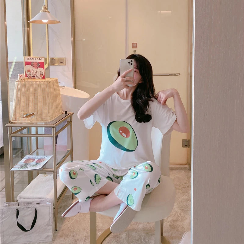 Pijamas Women'S Pajamas with Avocado Pajamas for Women Summer Sleepwear Home Clothing Women'S Pajamas Set Home Suit Pyjama