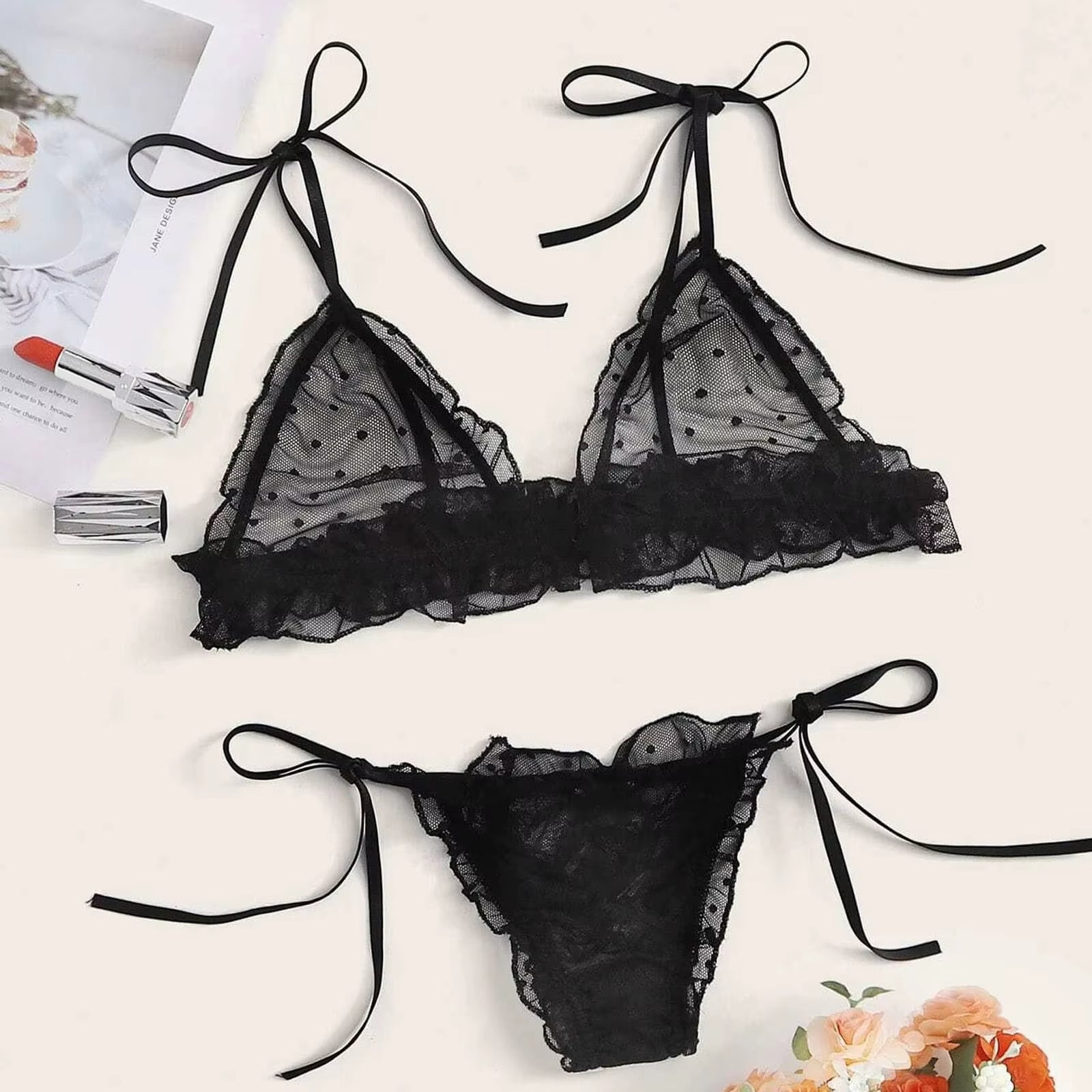 Bandage Lace Women Lingerie Set Perspective Flower Lace Bra Hollow Out Thong Garter Set Sexy Women Underwear Exotische Kleding