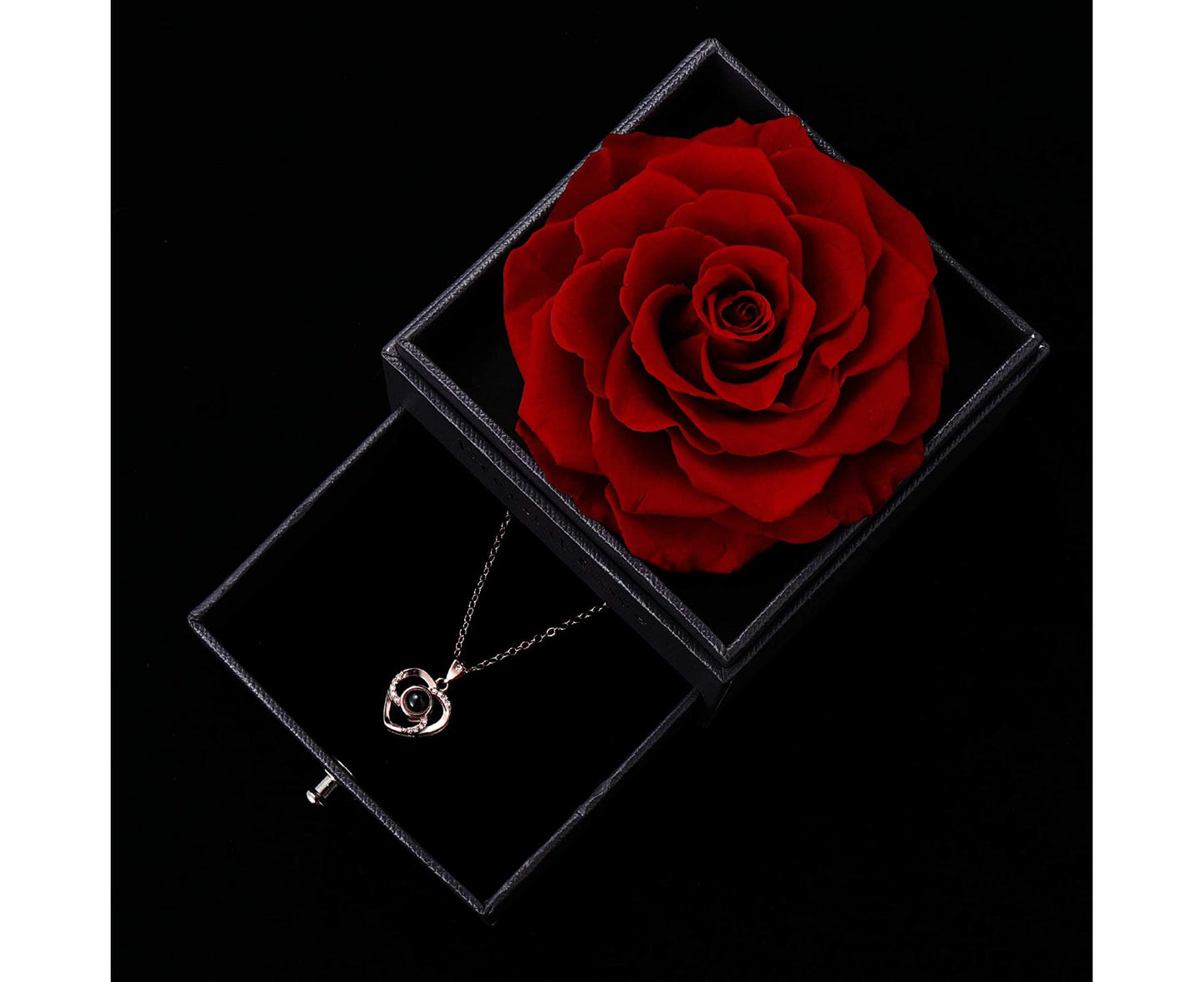 Preserved Rose with I Love You Necklace 100 Languages Jewelry Gift Box