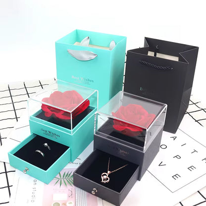 Red Rose Flower Jewelry Gift Box Ring Earrings Necklace Storage Boxes for Wedding Christmas Valentines Artificial Jewellery Case