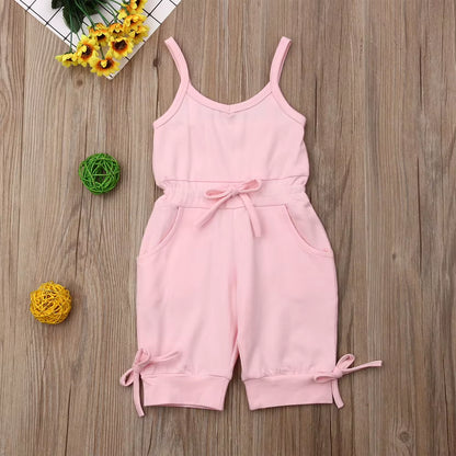 Children Summer Clothing 1-6Y Toddler Baby Girl Solid Romper Bib Pants Sleeveless Romper Overalls Outfits Cropped Jumpsuits