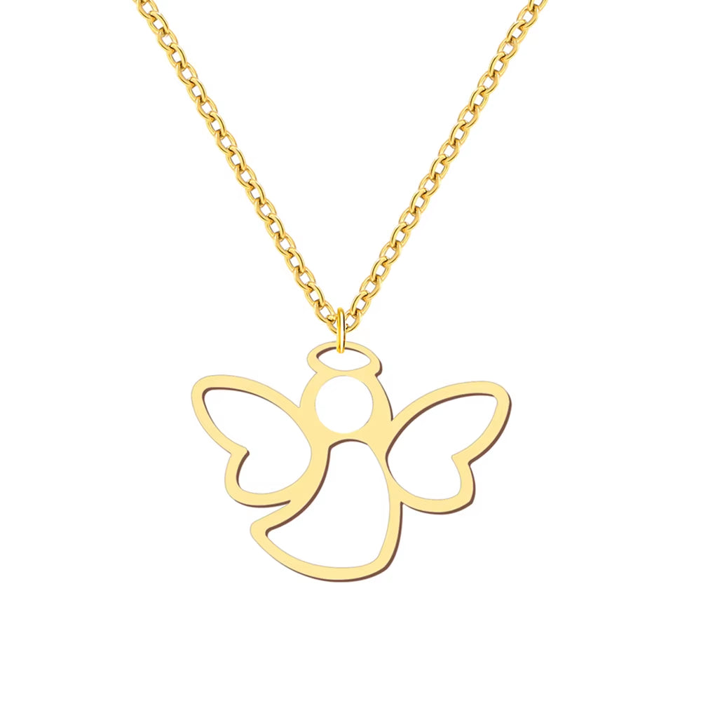 Stainless Steel Necklaces Hollow Little Angel Cute Pendant Choker Clavicle Chain Fashion Necklaces for Women Jewelry Girls Gifts