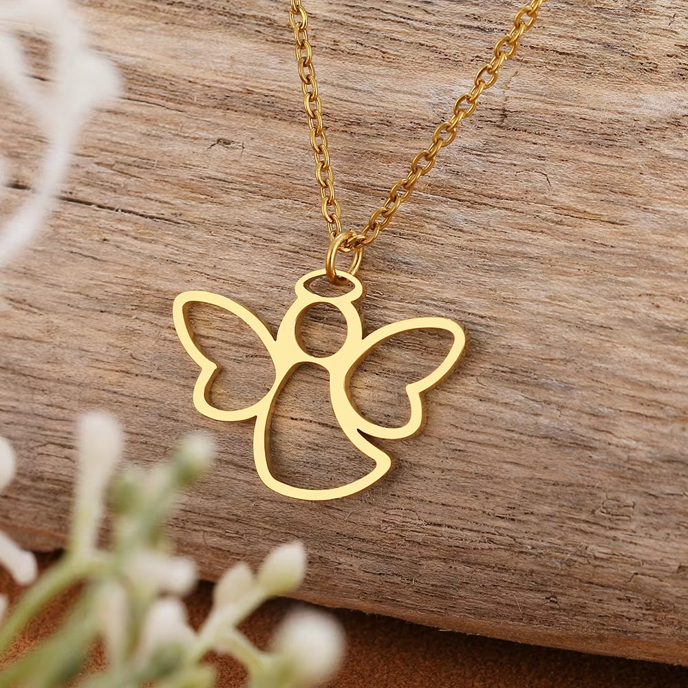 Stainless Steel Necklaces Hollow Little Angel Cute Pendant Choker Clavicle Chain Fashion Necklaces for Women Jewelry Girls Gifts