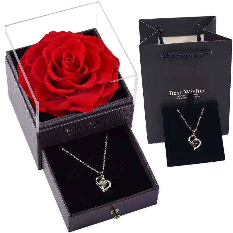 Red Rose Flower Jewelry Gift Box Ring Earrings Necklace Storage Boxes for Wedding Christmas Valentines Artificial Jewellery Case