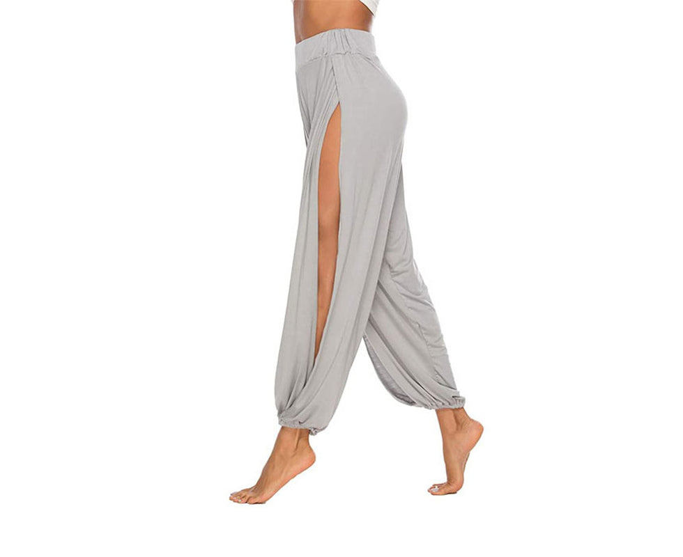 Women'S Yoga Harem Pants Casual Loose Side Slit Hippie Long Pants-Gray-8006