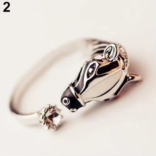 Cute Female Horse Open Ring Gold Color Wedding Animal Jewelry Promise Adjustable Engagement Rings for Women