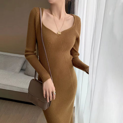 Turtleneck Sweater Dress Women 2024 Warm Knitted Dresses Black Vintage Winter Long Sleeve Dress Warm Autumn Womens Clothing