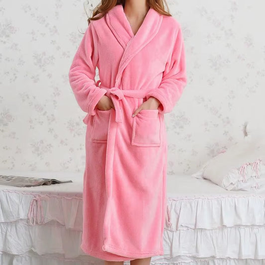 Women'S Coral Fleece Robe Winter Warm Kimono Gown Thicken Flannel Nightwear, Female Sleepwear, Casual Bathrobe Intimate Lingeri