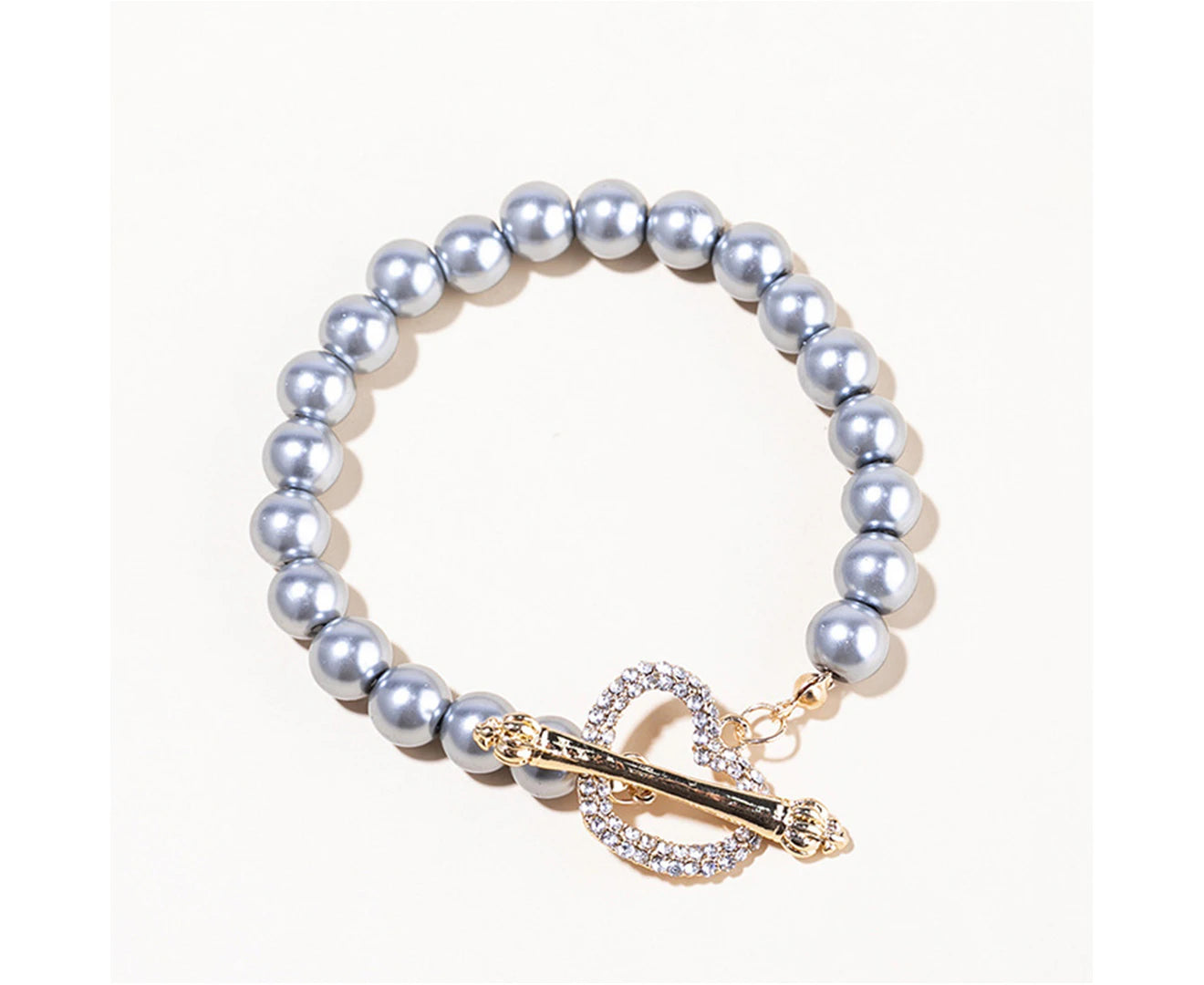 Beaded Bracelet Exquisite Adjustable Glossy INS Sweet Rhinestone round Imitation Pearl Bracelet for Daily Wear - Grey