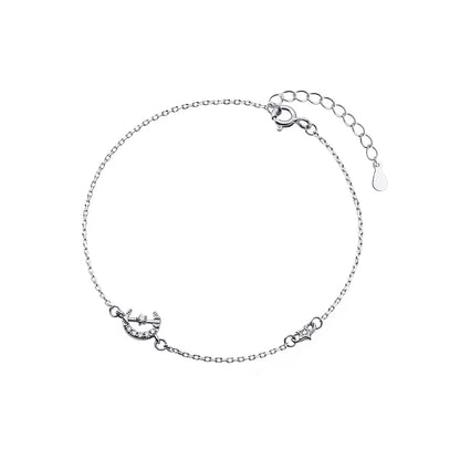 17+3.5Cm Women Bracelet Silver on Hand Chain Bracelet Moon Arrow 925 Sterling Silver Bracelet for Women Girl Female