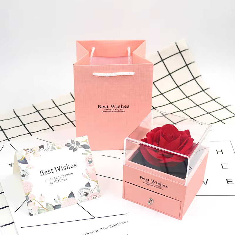 Red Rose Flower Jewelry Gift Box Ring Earrings Necklace Storage Boxes for Wedding Christmas Valentines Artificial Jewellery Case