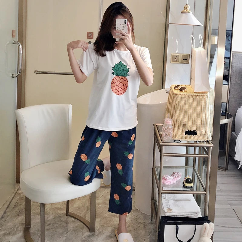 Pijamas Women'S Pajamas with Avocado Pajamas for Women Summer Sleepwear Home Clothing Women'S Pajamas Set Home Suit Pyjama