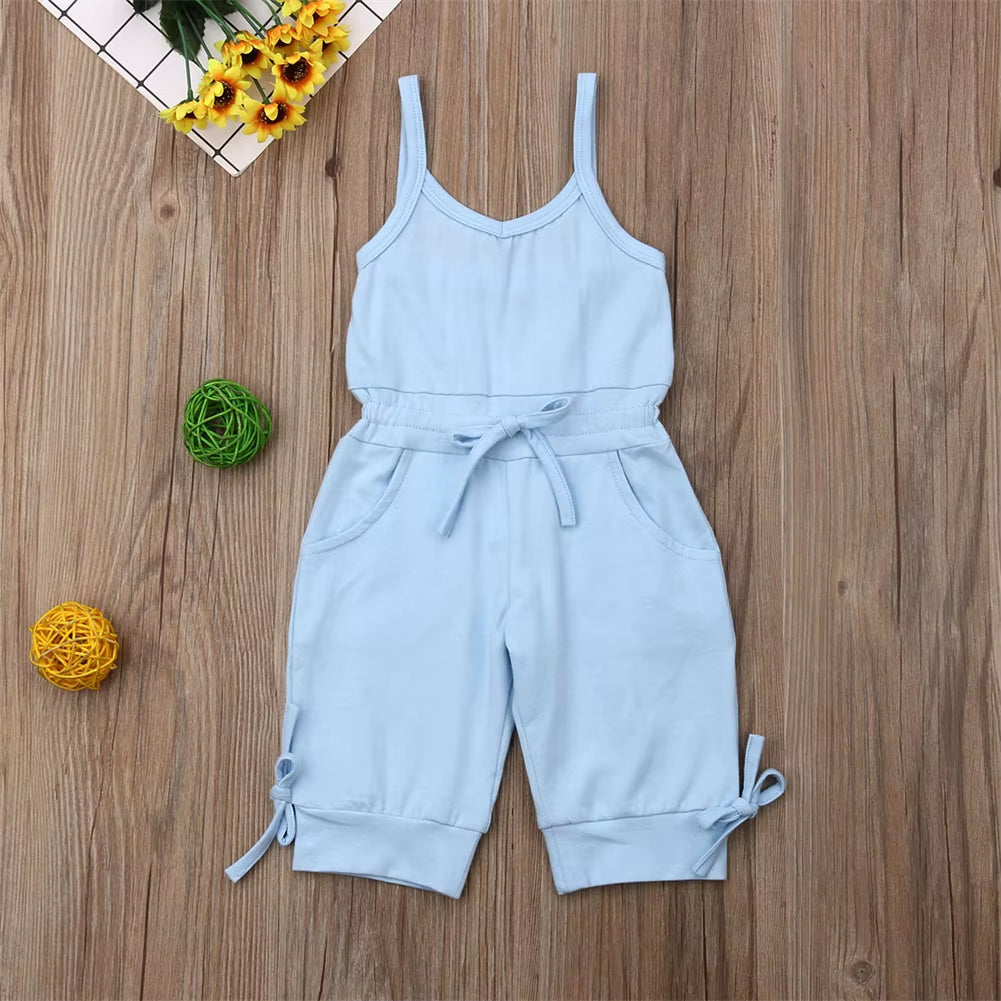 Children Summer Clothing 1-6Y Toddler Baby Girl Solid Romper Bib Pants Sleeveless Romper Overalls Outfits Cropped Jumpsuits