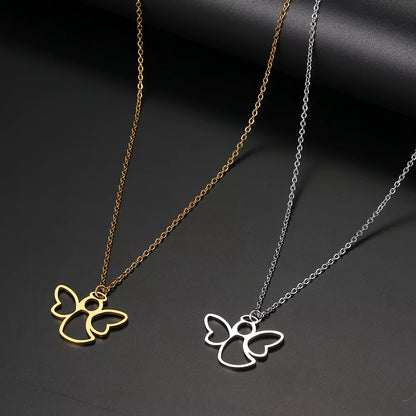 Stainless Steel Necklaces Hollow Little Angel Cute Pendant Choker Clavicle Chain Fashion Necklaces for Women Jewelry Girls Gifts