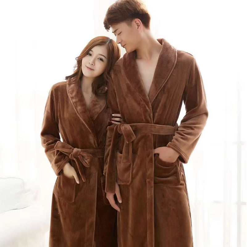 Women Robe Coral Fleece Sleepwear Winter Thicken Kimono Bathrobe Gown Soft Couple Sleepwear Flannel Nightwear Home Clothes