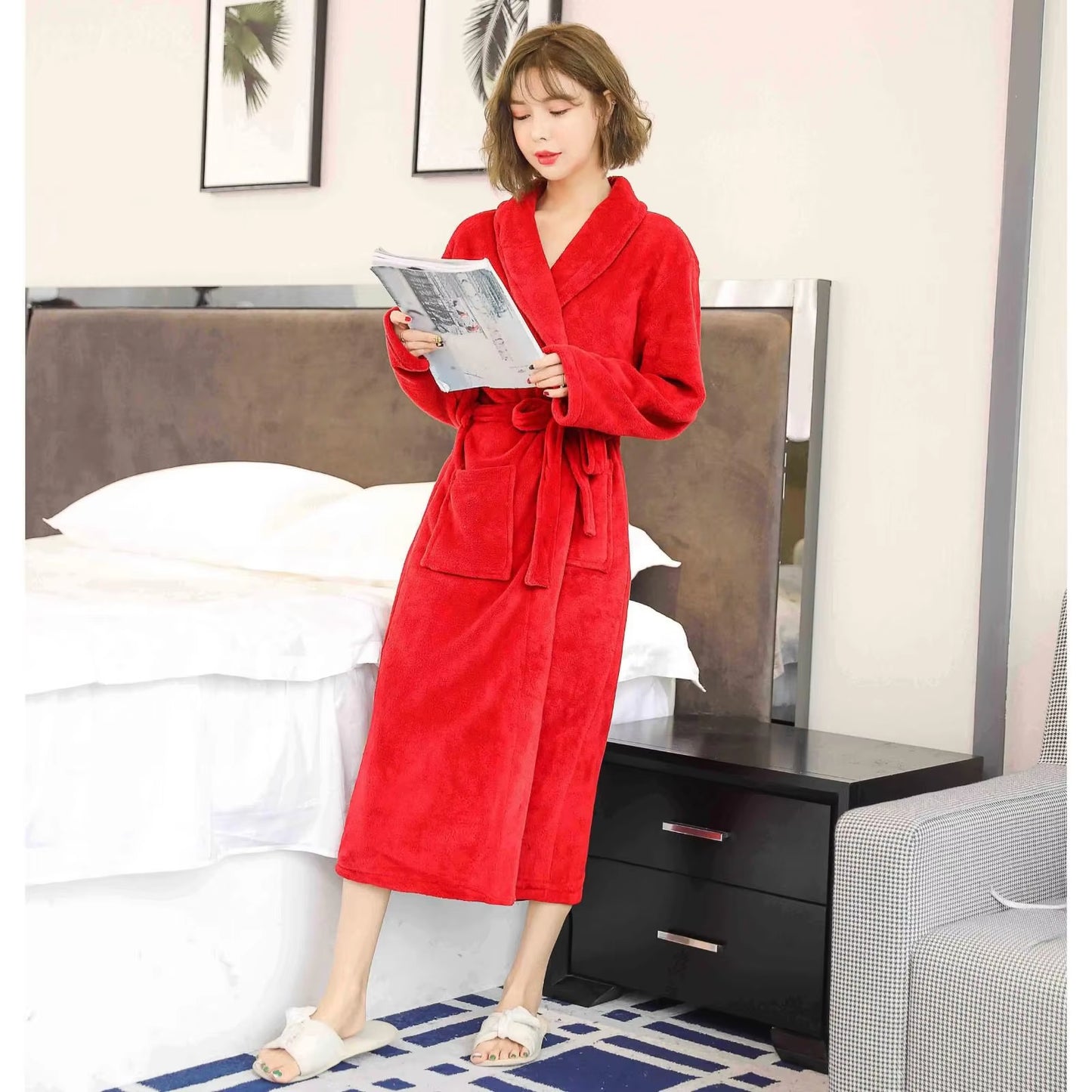 Women Robe Coral Fleece Sleepwear Winter Thicken Kimono Bathrobe Gown Soft Couple Sleepwear Flannel Nightwear Home Clothes